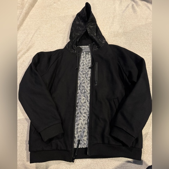Crooks & Castles XL Black Wool Leather Snakeskin Panel Zip Hoodie Streetwear